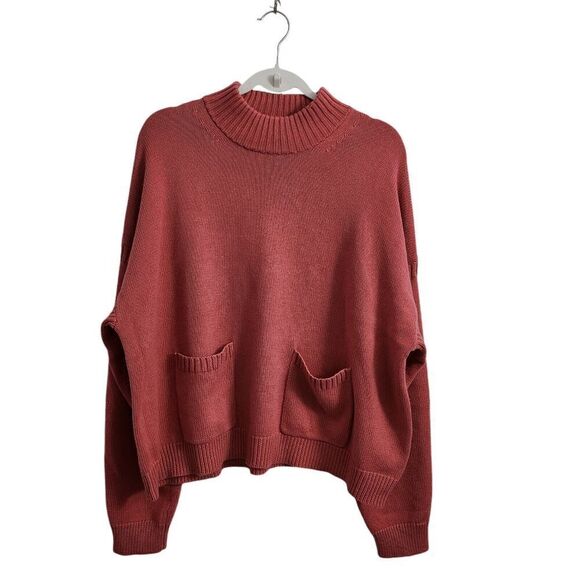 J.‎ Crew Sweater Womens XL Dusty Pink Cashmere Cotton Patch Pockets Mock Neck - Picture 1 of 10